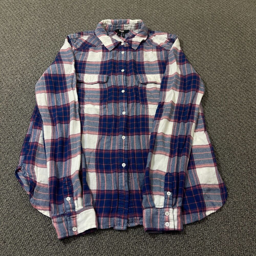 Paige Shirt Womens Size Small S Purple Pink Plaid Long Sleeve Button Front Flaw